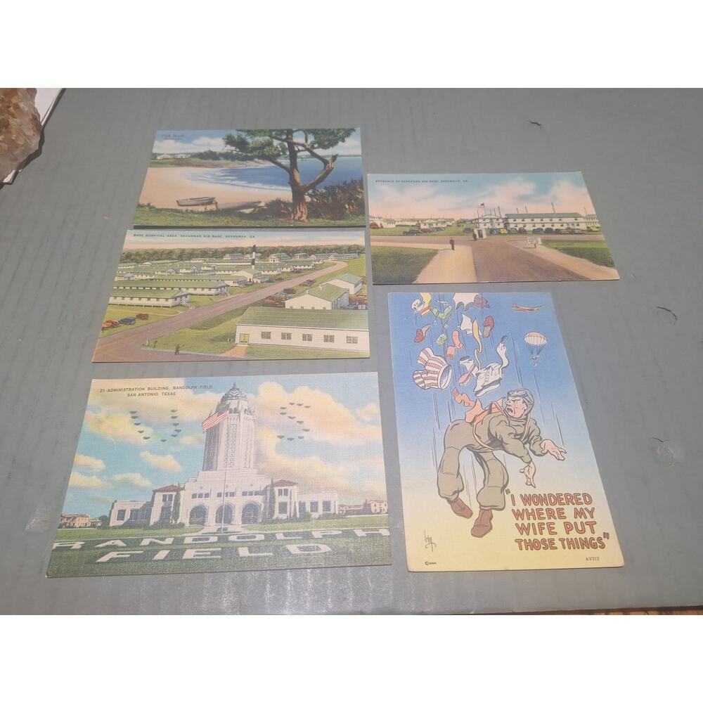 WWII Era Military Base Postcards Lot Linen Savannah Randolph Bermuda +